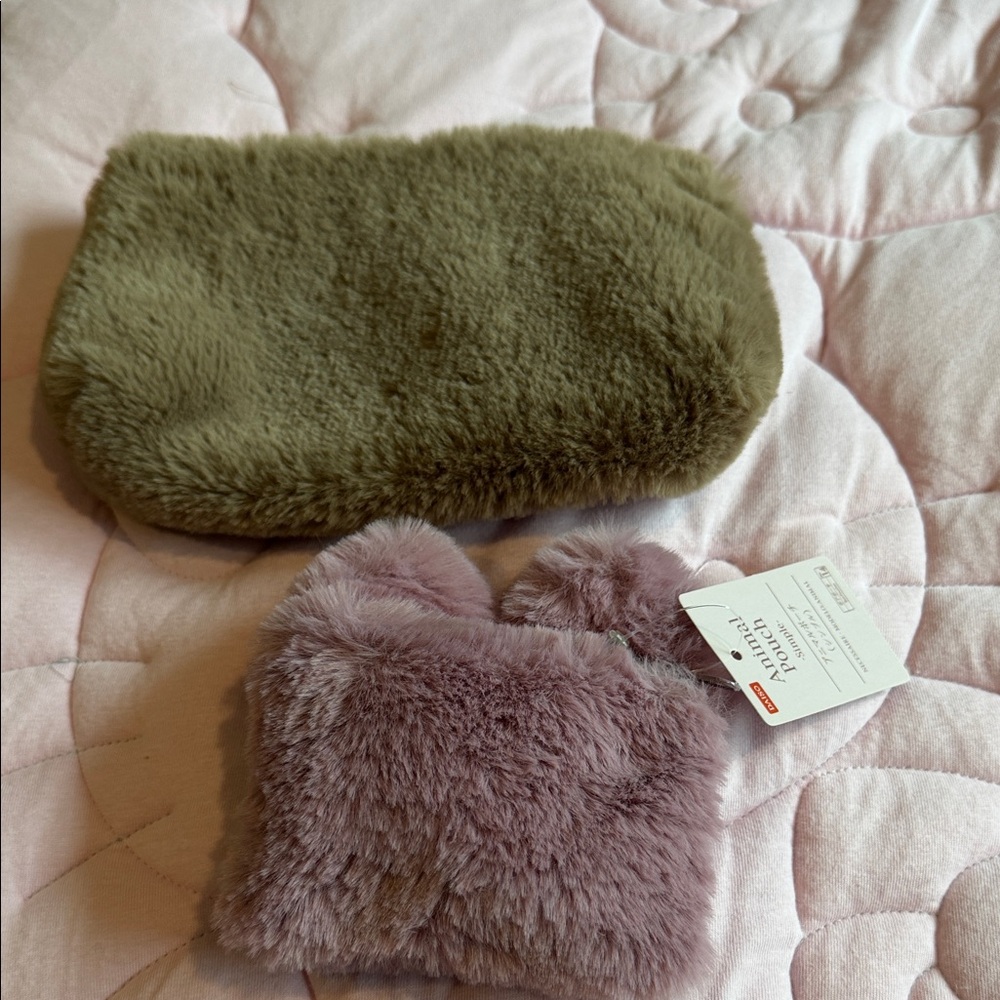 Cosmetic Pouches in Olive Green and Dusty Pink